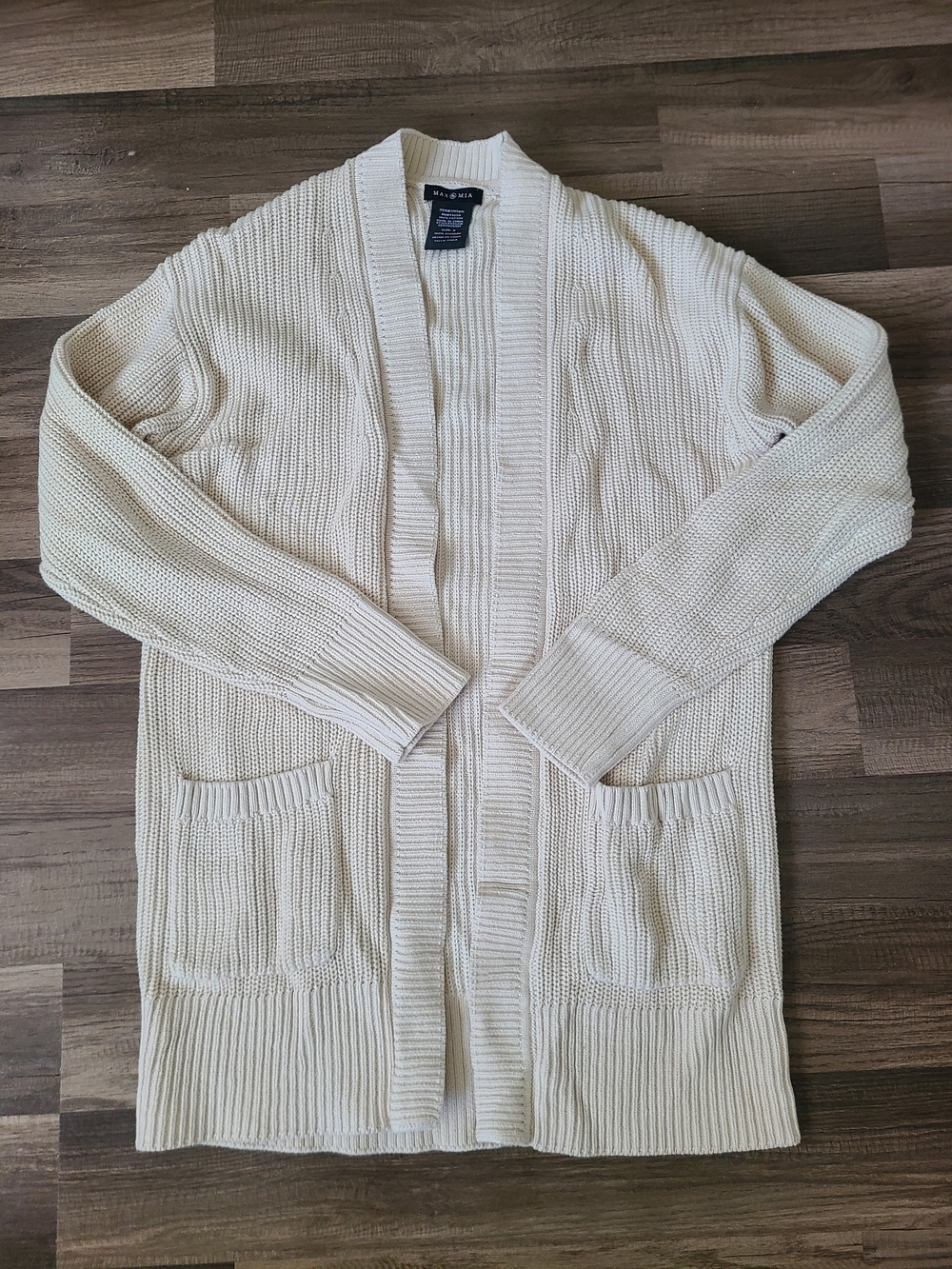 Max And Mia Open-Front Cream Knit Cardigan
